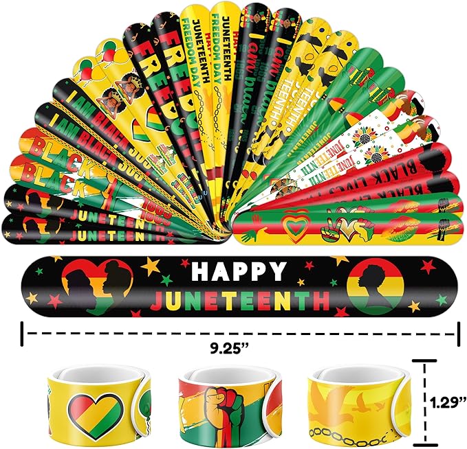 48 PCS Happy Juneteenth African Party Favors 24PCS Tattoos Stickers 24PCS Slap Bracelets Wristbands Perfect for Themed Birthday Baby Showers or Classroom Rewards Ideal Decor and Gifts for Adults