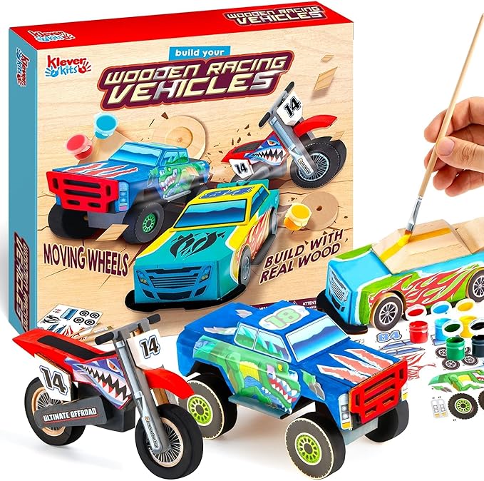 JOYIN Kids Craft Kit Build & Paint Your Own Wooden Race Car Art & Craft Kit DIY Toy Make Your Own Car Truck Toy Construct and Paint Kit, Presents for Kids