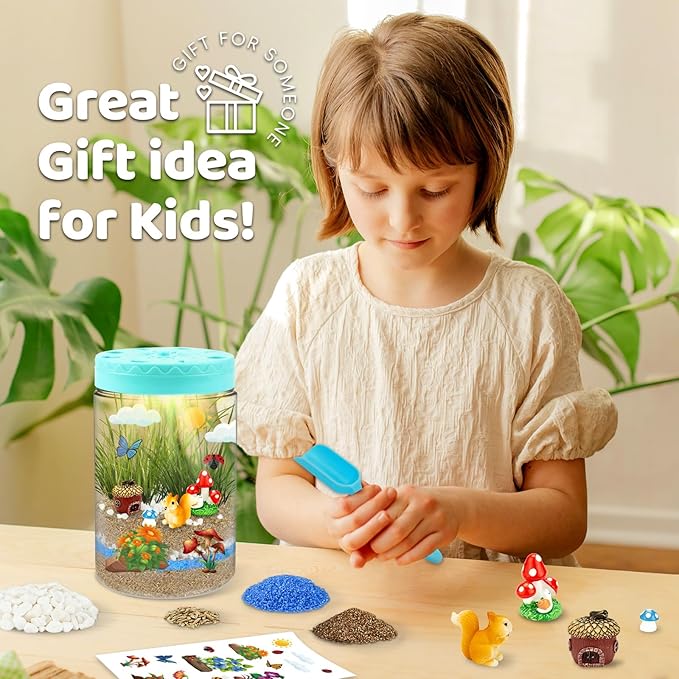 Light Up Terrarium Kit for Kids,Squirrel Gardening Kit for Boys and Girls,Creative Educational Gardening Toy,Arts and Crafts Activity Kits,Birthday Gifts for Ages 4 5 6 7 8-12