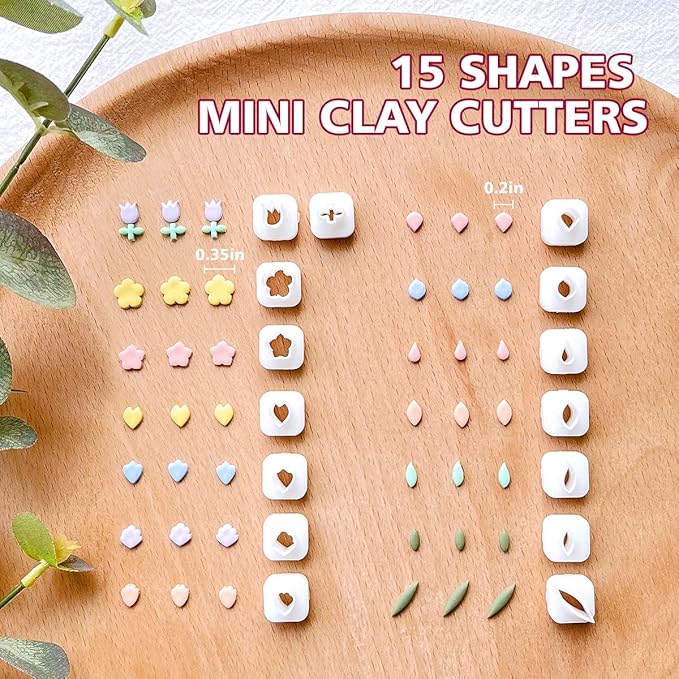 Keoker Mini Polymer Clay Cutters - 15 Shapes Mini Flower Polymer Clay Cutters for Earrings Making, Leaf Clay Earring Cutter Set, Clay Cutters for Polymer Clay Jewelry