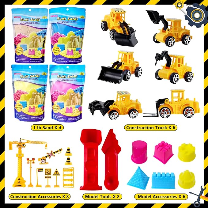 ESSENSON Sensory Bin - Play Sand Kit with Construction Set Toy Truck and 4lbs Magical Sand, Pretend Play Beach Sensory Toy Sandbox, Kids Gifts for Girls and Boys