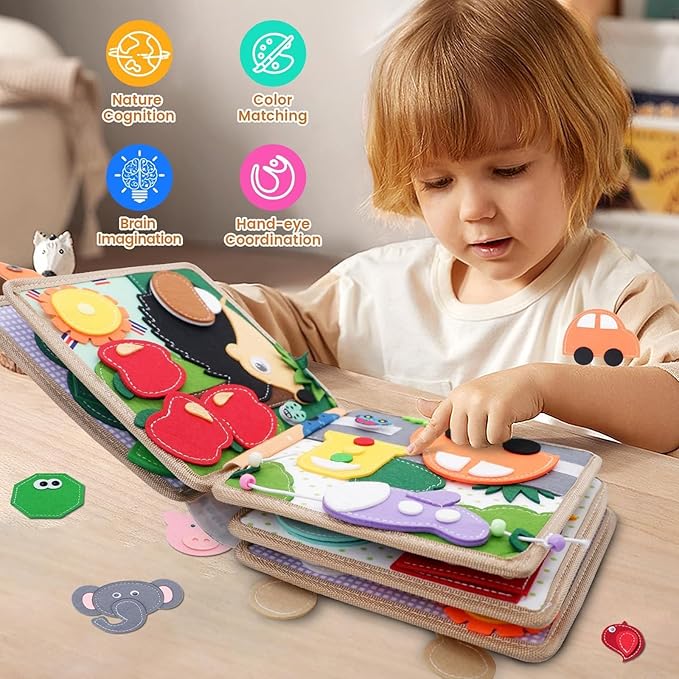 Montessori Busy Book for Toddlers 3, Busy Board Sensory Toys for Toddlers,Montessori Toys for 3+ Year Old Girls Gift,Toddler Travel Activities Educational Toys