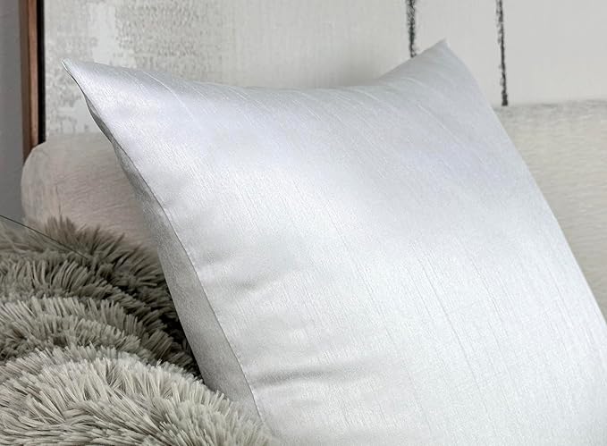 Aiking Home 20x20 Inches Faux Silk Square Throw Pillow Cover, Zipper Closure, White (Set of 2)