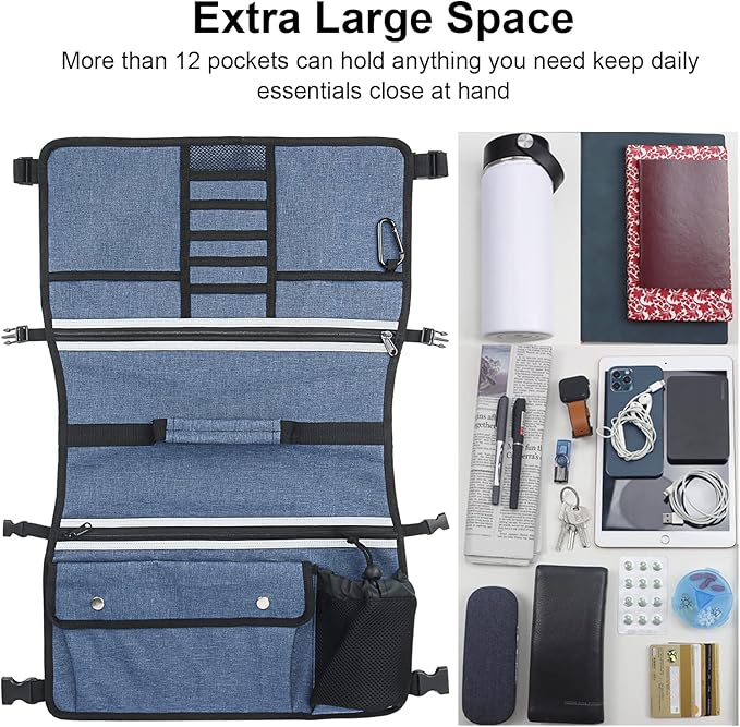 Wheelchair Storage Bag, Double-Sided Armrest Pouch with Cup Holder and Reflective Strip, for Wheelchairs and Walkers (Blue)