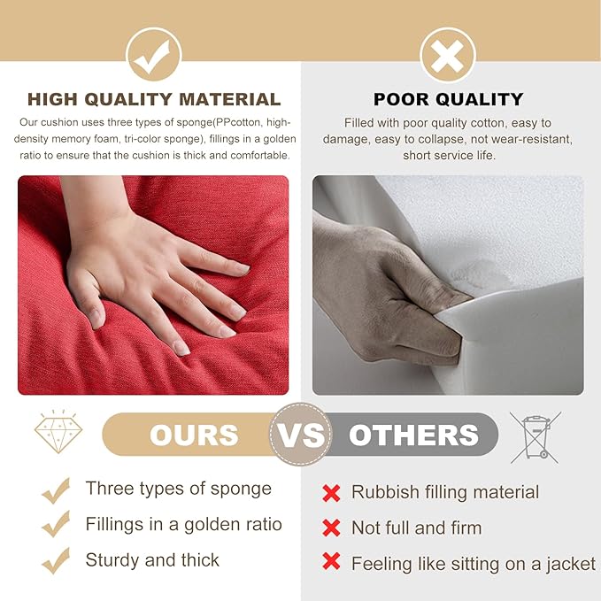 Bench Cushion 42 inches,Indoor/Outdoor Non-Slip Tufted Cushions, Premium Waterproof Linen, Soft Piano Sofa Cushions, Entryway Storage, Bay Window, High-Density Memory Foam(Dark Red-42x16x4in)