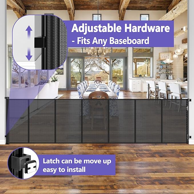 42 Inch Extra Tall Baby Gate 120 Inch Extra Wide Retractable Baby Gates for Large Openings, Upgraded Retractable Gate Keeps Pets from Getting Under Extra Tall Pet Gate, Indoor/Outdoor Long Baby Gate