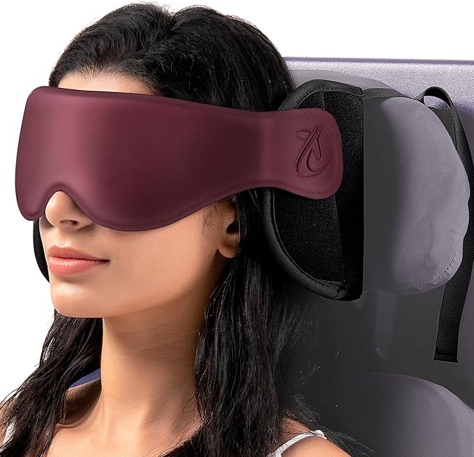 Bonairest Travel Pillow, Airplane Neck Pillow with 3D Eye Mask for Sleeping, Round Edge Plane Head Strap 360°Headrest Support for Long Flight, Stop Bobblehead, Travel Essential for Car Road Trip Red