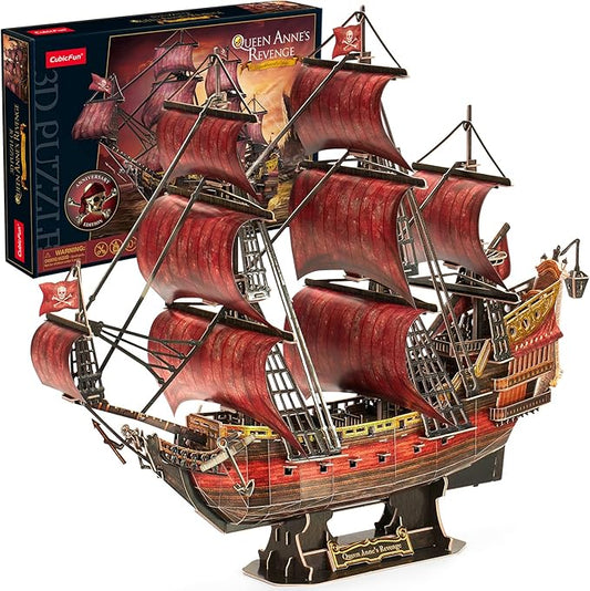 CubicFun 3D Puzzles for Adults Kids, Red Queen Anne's Revenge 391 Pcs, Home Decor Cool Pirate Ship Arts & Crafts for Adults Puzzles Model Kits, Birthday Gifts for Women Men Puzzles for Adults