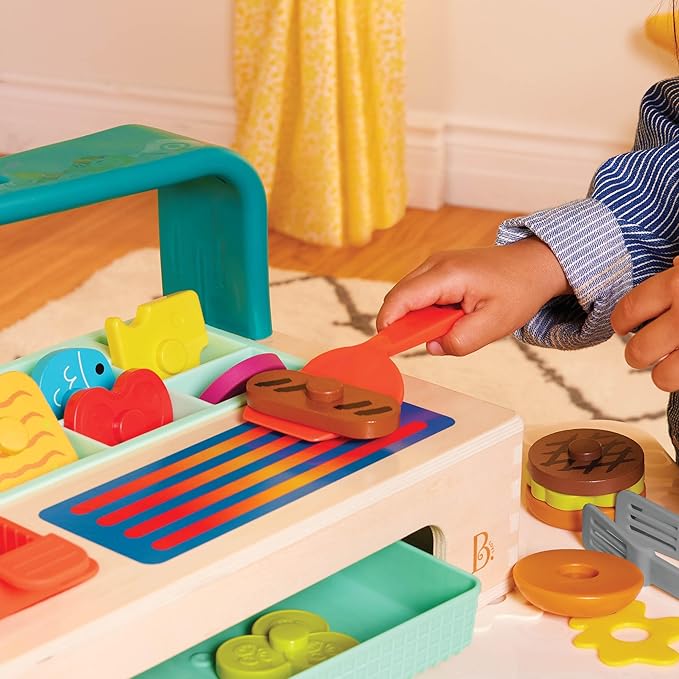 B. toys- Mini Chef - Build-a-Burger Playset- Pretend Play Wooden Burger Play Set – Play Food & Role-Play Accessories – Cooking Toys for Kids- 3 Years +