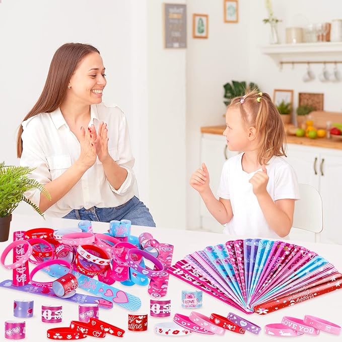 72 Pcs Valentines Slap Bracelets Rubber Bracelets Valentines Party Favors Gifts for Kids School Classroom Goodie Bag Stuffers