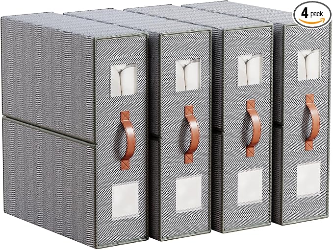 4 Pack Bed Sheet Storage Organizers- Premium Fabric Closet Organizer with Clear View Window, Space-Saving Foldable Design for Queen/King Size Bedsheets, Blankets & Duvet Covers