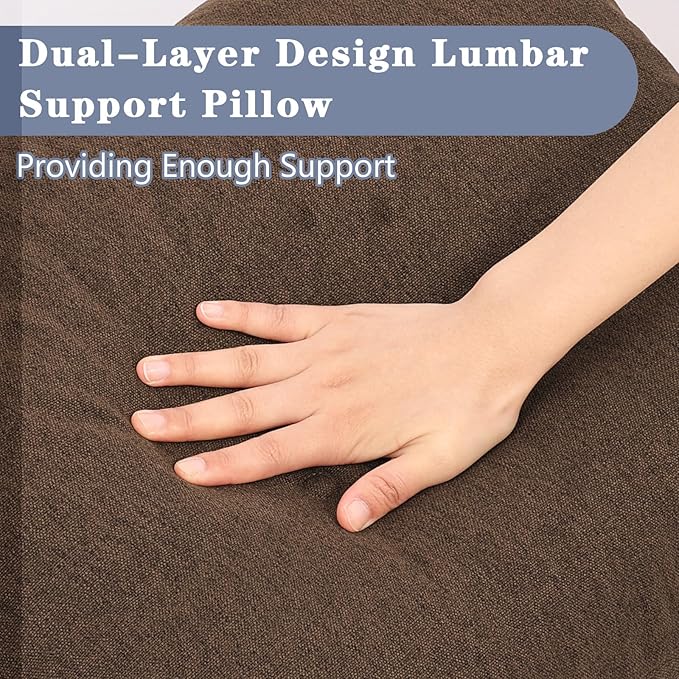 baibu Lumbar Support Pillow for Recliner, Large Memory Foam Dual-Layer Patent Design Back Support Cushion for Sofa & Gaming Chair, Ergonomic Lumbar Pillow with Machine Washable Cover, Brown
