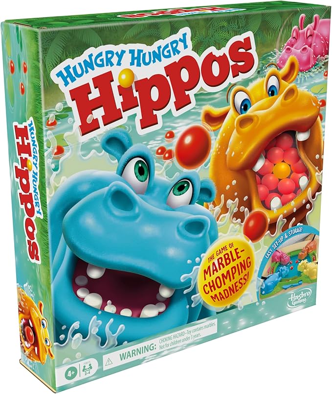 Hungry Hungry Hippos Game for Preschoolers | Instant Marble Relaunch, Easy Set-Up & Storage| Ages 4 and Up | 2 to 4 Players | Kids Games