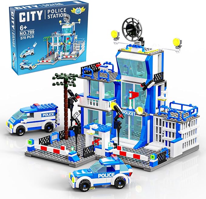 City Police Station Building Blocks Sets,570pcs City Police Station & Car Building Bricks Gift for Boys 6+ (Compatible with Lego)