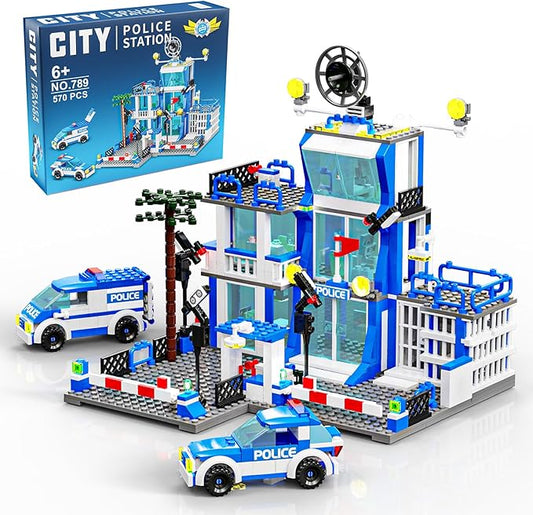 City Police Station Building Blocks Sets,570pcs City Police Station & Car Building Bricks Gift for Boys 6+ (Compatible with Lego)
