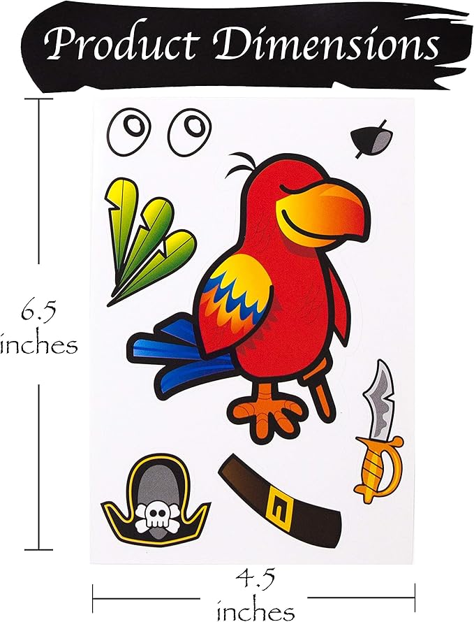 24 Make A Pirate Stickers for Kids - Great Pirate Theme Birthday Party Favors - Fun Craft Project for Children 3+ - Let Your Kids Get Creative & Design Their Favorite Pirate Stickers