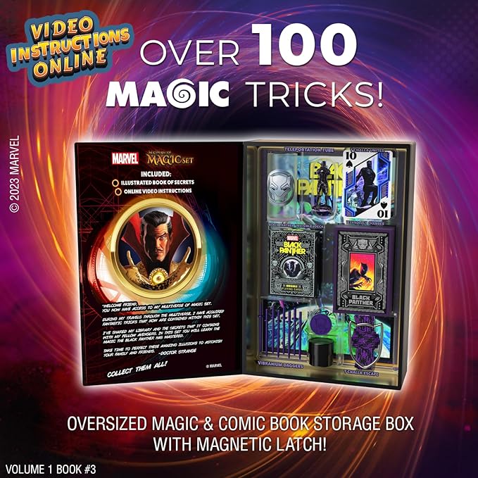Fantasma Marvel’s Multiverse of Magic Black Panther Magic Kit for Kids and Adults | Magic Set Packaged Inside an Oversized Comic Book Art Storage Box | Magic Show with Over 100 Magic Tricks