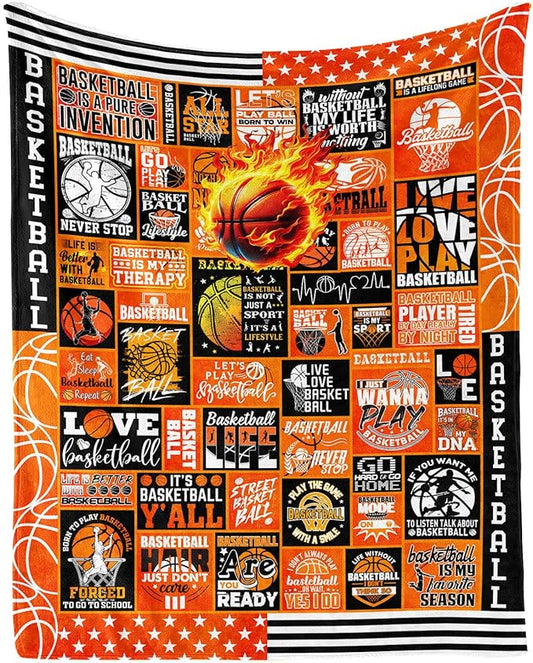 Basketball Throw Blanket - Soft Flannel Sports Basketball Blankets for Teens Adults Women Men Basketball Lovers - Warm Basketball Throw Blankets for All Season Lap, Chair, Sofa - 70"x50"