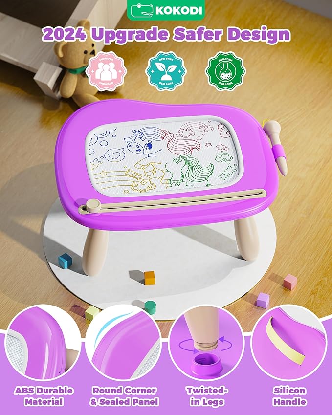 KOKODI Toys Gifts for 1 2 3 Years Old Girl, Sturdy Magnetic Drawing Board Sketch Doodle Pad, Educational Learning Birthday Easter Gifts Basket Stuffers for Kids Toddler - Left Hands Friendly (Purple)