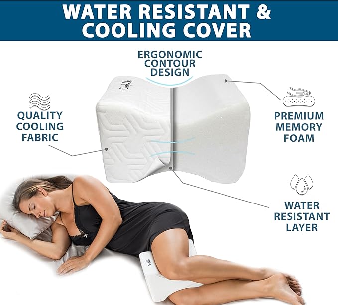 ComfiLife Knee Pillow for Side Sleepers – Cooling Leg Pillow for Side Sleeping – Knee Pillow with Strap for Hip Pain, Back Pain, Sciatica Pain Relief – Memory Foam Hip Pillow Contour Design