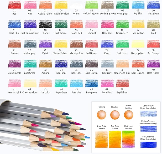 48 Colored Pencils for Adult Coloring Books,Soft Core Coloring Set,Premium Professional Drawing Pencils for sketching & Painting, Art Supplies for Artists,Oil-Based with Sharpener