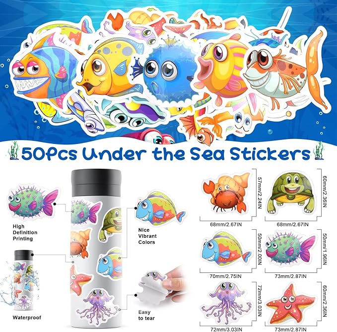 122Pcs Under the Sea Party Favors for Kids, Ocean Sea Party Favors, Cute Sea Animal Themed Party Supplies for Boys Girls, Ocean Themed Gifts Pinata for Birthday Party Classroom Rewards for Kids