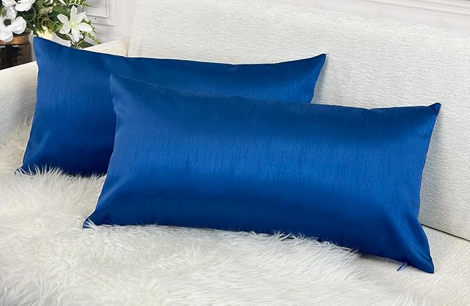 Aiking Home 12x24 Inches Faux Silk Rectangular Throw Pillow Cover, Zipper Closure, Royal (Set of 2)