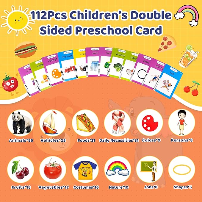 Toddlers Talking Flash Cards, Baby Learning Cards with 224 Sight Words, Educational Toy Gifts for Toddler 3-12 Year Old Boys and Girls, Montessori Toys, Speech Therapy, Autism Sensory Toys, Blue
