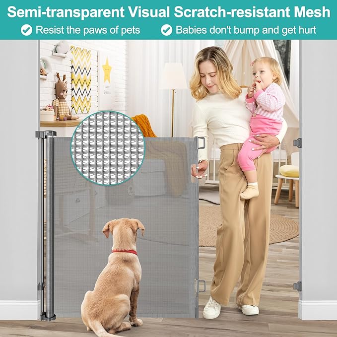 42 Inch Extra Tall Baby Gate for Kids 55" Wide Retractable Baby Gates Extra Tall Retractable Dog Gates for The House Extra Tall Pet Gate Extra Tall Dog Gate Tall Baby Gate for Stair Tall Mesh Dog Gate