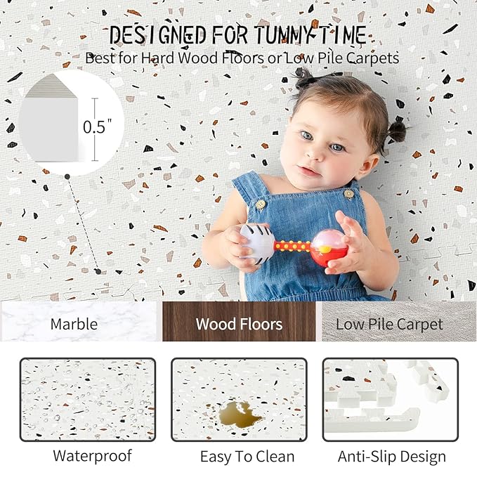 Yay Mats Stylish Extra Large Baby Play Mat. Soft, Thick, Non-Toxic Foam Covers 6 ft x 4 ft. Expandable Tiles with Edges Infants and Kids Playmat Tummy Time Mat