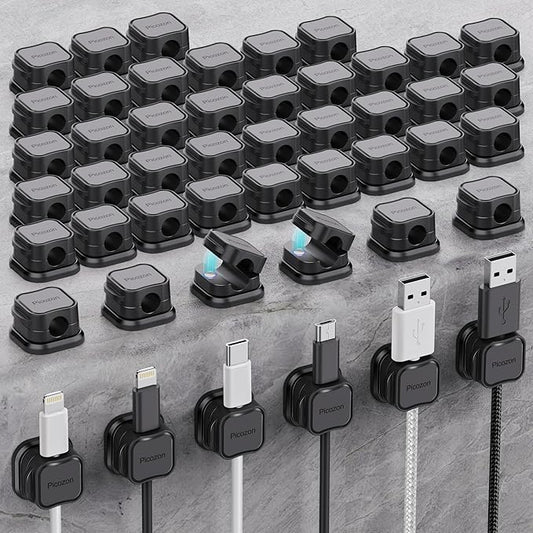 48 Pack Magnetic Cable Clip Organizer Cord Holder, Picozon Adhesive Cable Management, Wire Phone USB Charger Cable Holder, Keeper Organizer for Office Home Desktop Table - Black