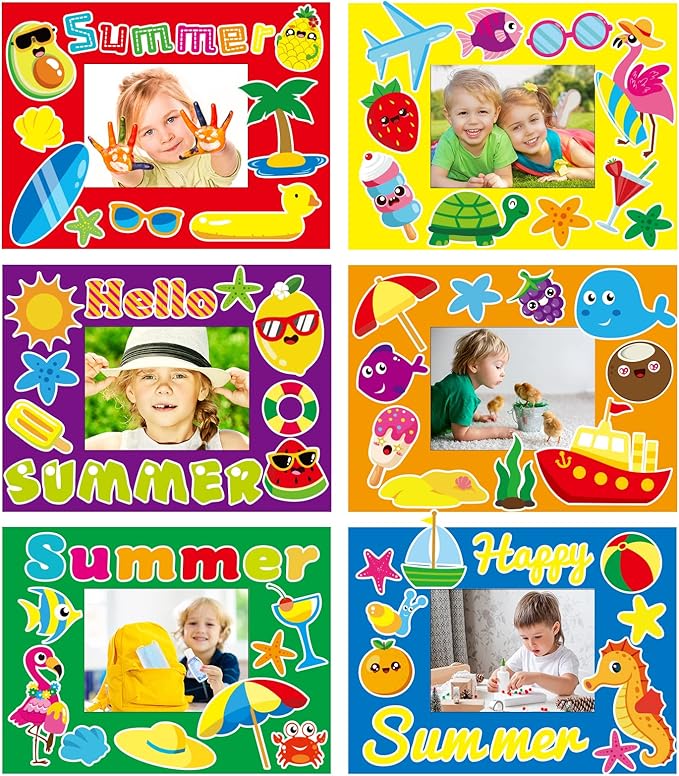 30 Pcs Summer Craft Kits for Preschool Kids First Day of School DIY Paper Picture Frame Craft Art Craft Kindergarten Home Classroom Indoor Activities Game Summer Party Favor Decor