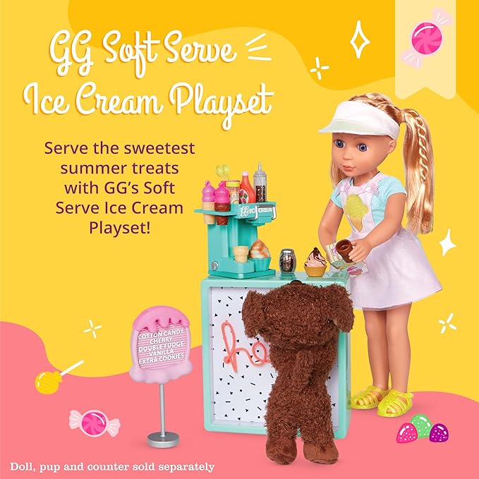 Glitter Girls – Ice Cream Set – Accessories for 14-inch Dolls – Soft-Serve Machine, Cones, Syrup – Menu Stand & Ticket Dispenser – 3 Years + – GG Soft Serve Ice Cream Playset