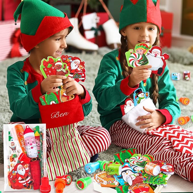 BenLouis Christmas School Stationery Set Party Favors Xmas Classroom Gift Prizes Bulk for Students Kids Holiday Stockings Pinata Filler Christmas School Goodie Bag Stuffers Decor（24set Christmas ）