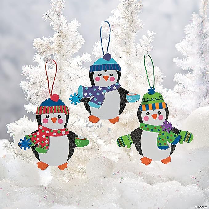 Fun Express Penguin Foam Christmas Ornaments Crafts for Kids - Makes 12 - DIY Activities
