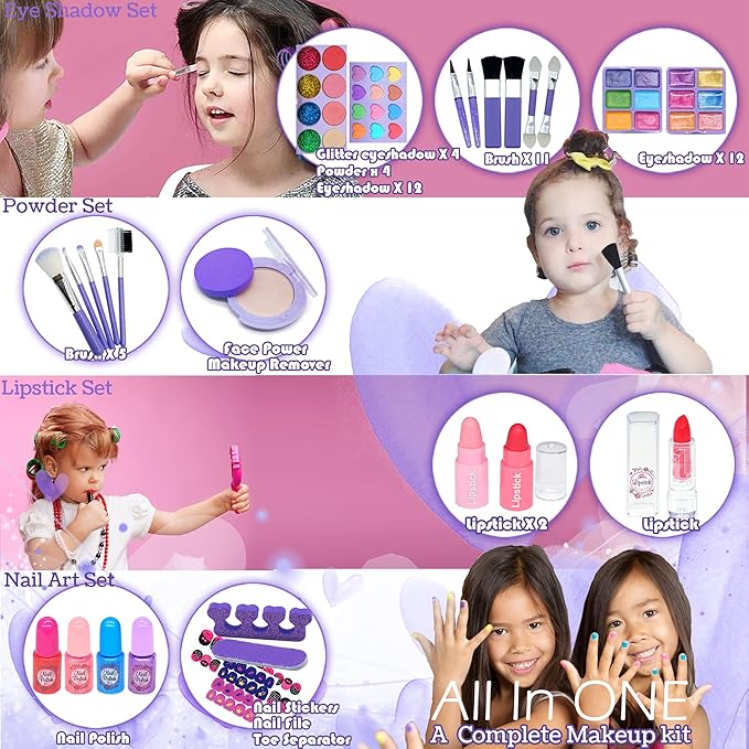 Kids Makeup Kit Girls Toys - Toys for Girls Real Washable Makeup Girls Princess Gift Play Make Up Toy Makeup Vanities for Girls Age 4-12 Year Old Children Gift Birthday