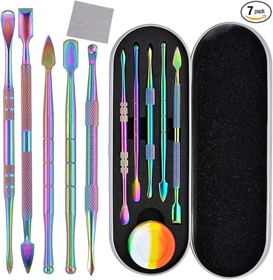 Carving Tools for Wax Wood: 7 Pcs Rainbow Stainless Steel Double-Sized Sculpting Clay Tools Kits with Silicone Container for Kids Wood, Wax, Jewelry, Clay, Pottery (A)