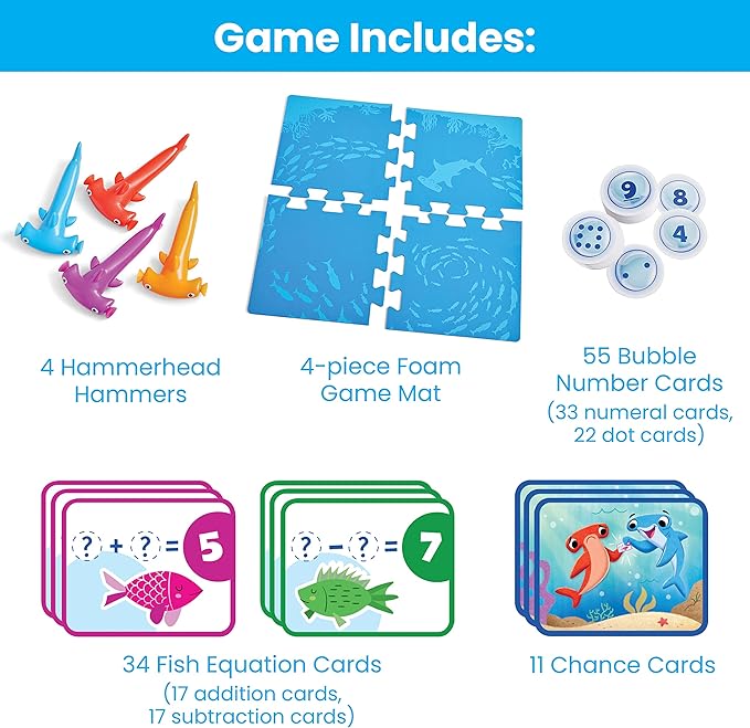 hand2mind Hammerhead Number Hunt! Math Game, Addition and Subtraction Games, Educational Board Games, Fun Games for Family Game Night, Kindergarten Learning Games for Kids Ages 5-7, Kids Learning Toys