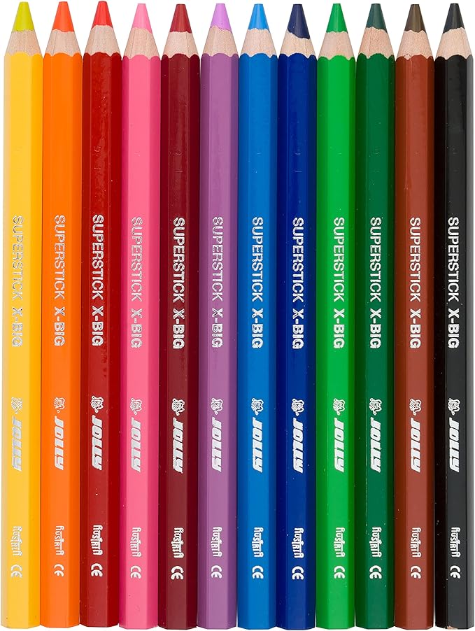 JOLLY X-Big Jumbo Colored Pencils; Set of 24 (2-pack of 12), Perfect for Special Needs, Art Therapy and Early Learners, Multicolor