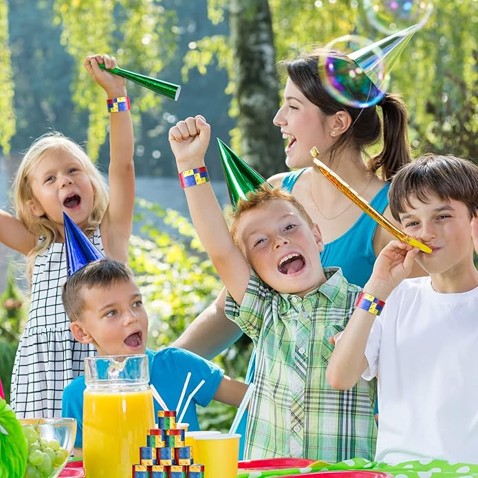 Color Brick Party Favors Kids Slap Bracelet Building Block Snap Bracelets Party Supplies for Boys Girls Party Birthday Stuffing