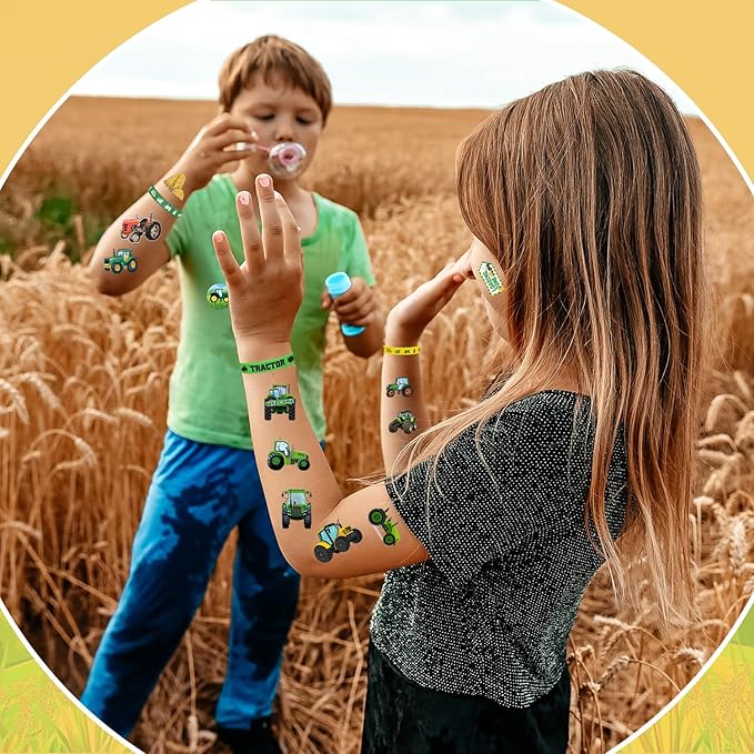 98 PCS Tractor Party Favors Tractor Theme Birthday Party Supplies Decorations Tractor Rubber Bracelet Tattoos Keychains Button Pin Tractor Stickers for Boys Girls Farm Tractor Birthday Theme Party