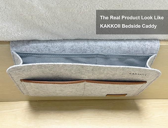 Bedside Caddy, Sofa Caddy, Storage Organizer Pocket for Dorm, Bedroom, 5 Pockets Felt Organizer for Magazine, Remote, Phone, Tablet, Pad, Glasses, Pen, Remote Control (Light Grey-Short)