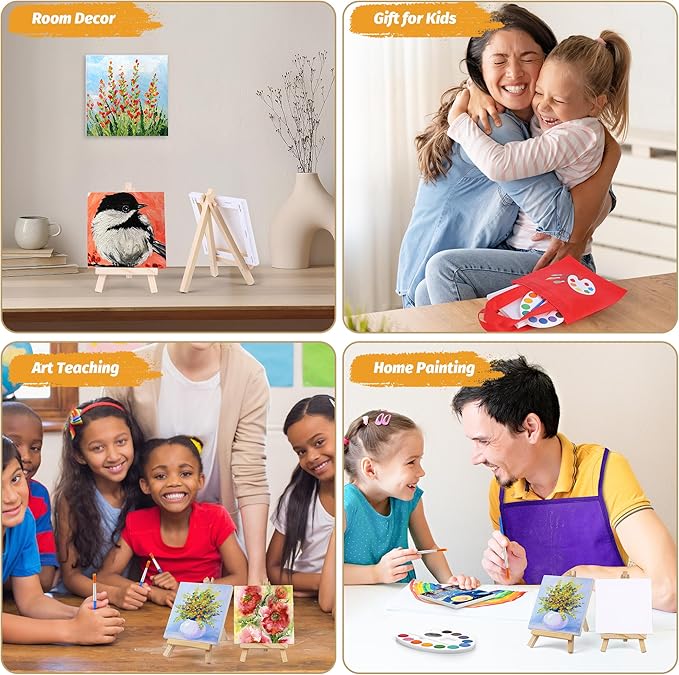 Aodaer 24 Pieces Valentine's Day Gift Mini Watercolor Paint Set Include 6 Set Colors Watercolor Paints Oval Palette Wooden Canvas Easels Canvas Tote Bags Aprons for Art Beginner Painting Supplies