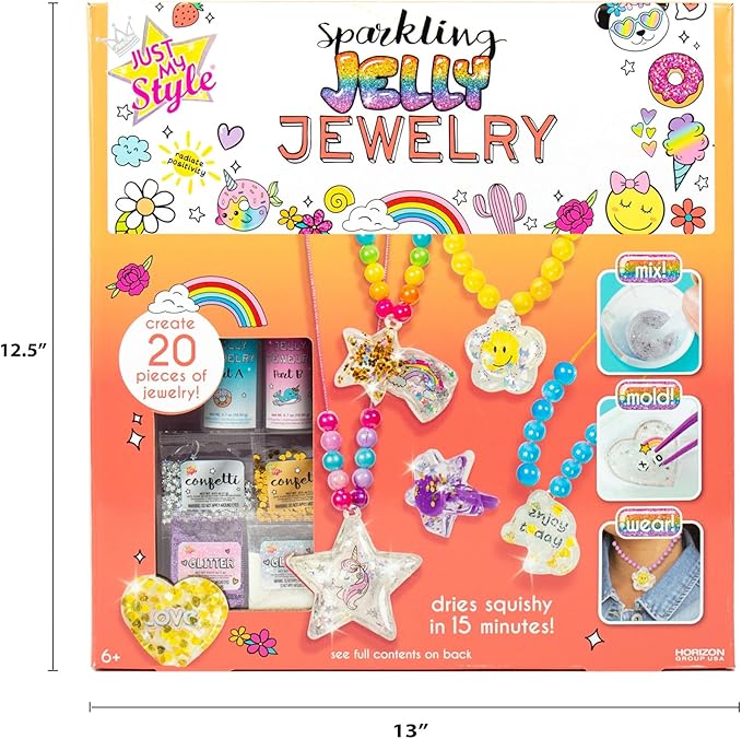 Just My Style Sparkling Jelly Jewelry, Make Your Own Squishy Jewelry, Create 25 Pieces of Jelly Jewelry, Fun Weekend or Sleepover Activity, Great Bead Kit for Kids Ages 6, 7, 8, 9