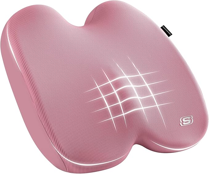 Skechers Seat Cushion, Ergonomic Memory Foam Cushion for Long Sitting Hours on Office & Home Chair, Car Seat Cushion for Sciatica, Coccyx Cushion,Pink