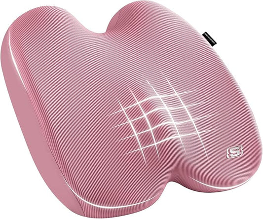 Skechers Seat Cushion, Ergonomic Memory Foam Cushion for Long Sitting Hours on Office & Home Chair, Car Seat Cushion for Sciatica, Coccyx Cushion,Pink