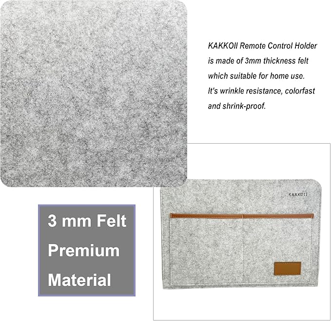 Bedside Caddy, Sofa Caddy, Storage Organizer Pocket for Dorm, Bedroom, 5 Pockets Felt Organizer for Magazine, Remote, Phone, Tablet, Pad, Glasses, Pen, Remote Control (Light Grey-Short)