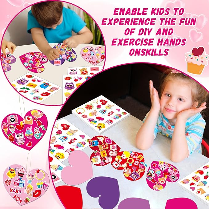 36 Sets Valentine's Day Heart Craft Kits for Kids Valentines DIY Heart-Shaped Craft Kits with Stickers Valentines Day Hanging Multicolor hearts Crafts for Classroom Home Activity Decoration