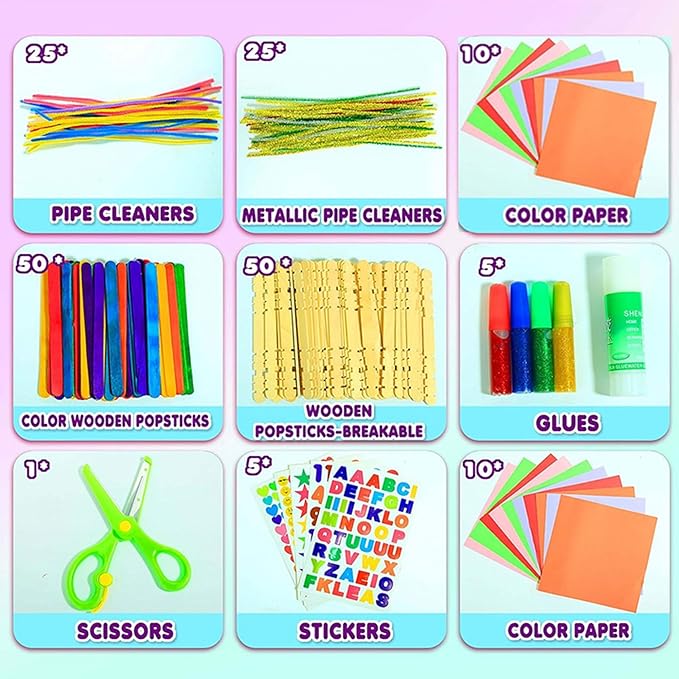 Arts Craft Supplies for Kids, 1000+ PCS Toddler DIY Craft Art Supply Set Include Pipe Cleaners, Pom Poms, Storage Box, 2025 Christmas Holiday Gift for 4-12 Years Old Boys and Girls