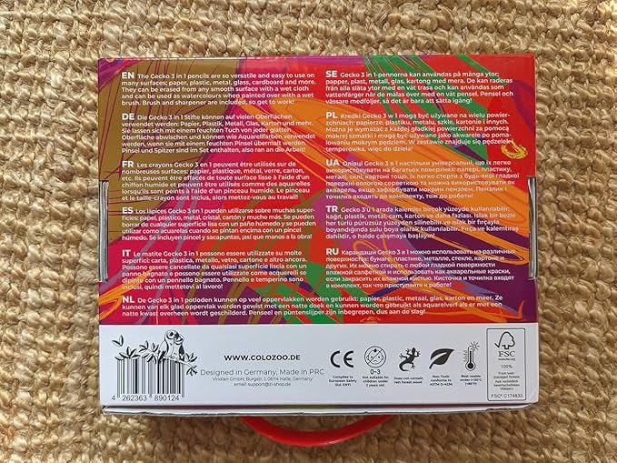 Gecko 3-in-1 Kids' Pencil Set | 48 Coloring Pencils with 2 Brushes, Sharpener, and Book for Ages 3 and Up | Ideal for Drawing, Pencil-Crayons, and Sets for Children